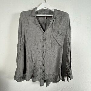 Free People Womens Button Down Long Sleeve Shirt Small Gray Rayon Lightweight
